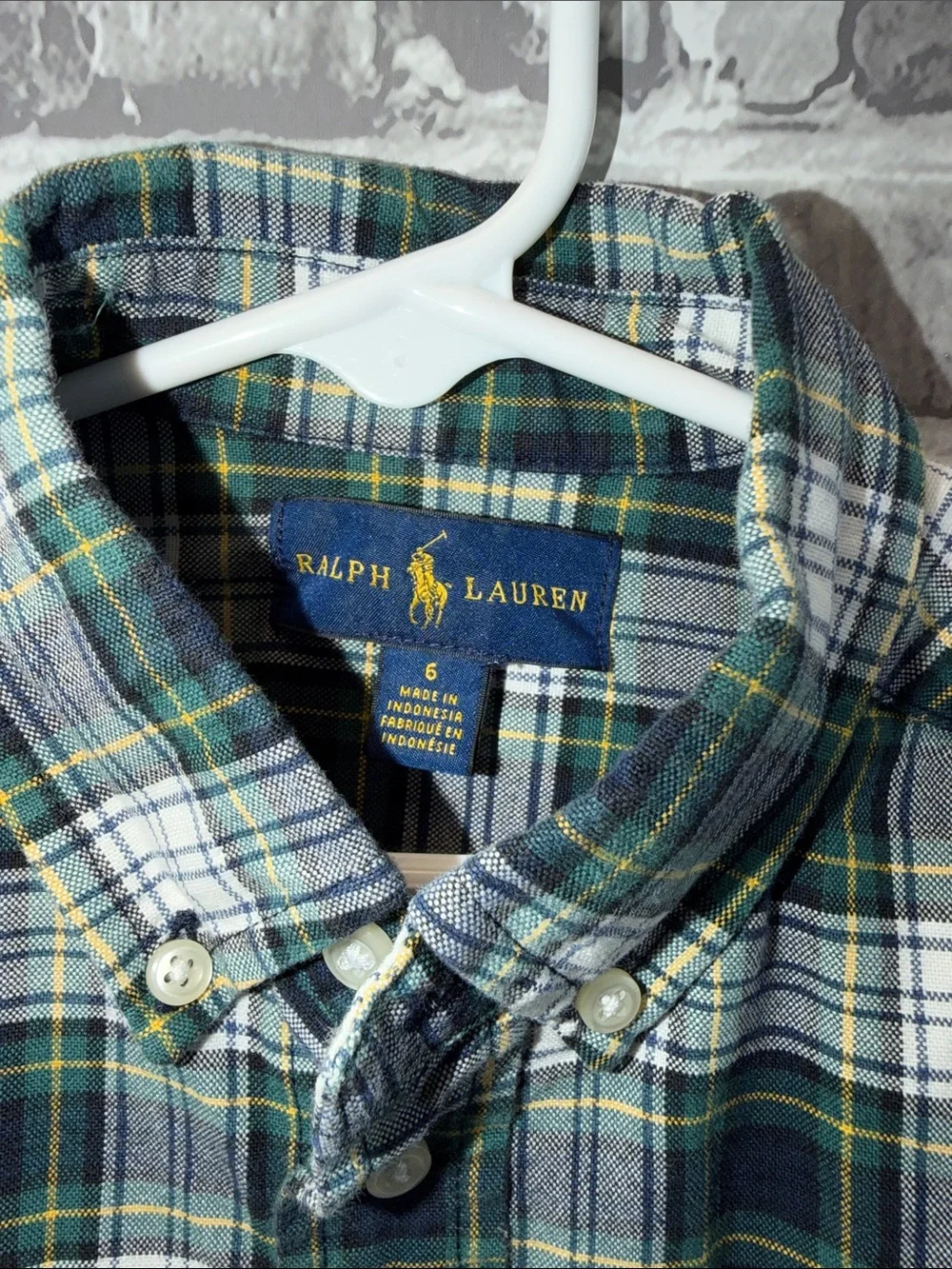 Bo's Ralph Lauren Navy, Green & White Plaid Button-Up Shirt